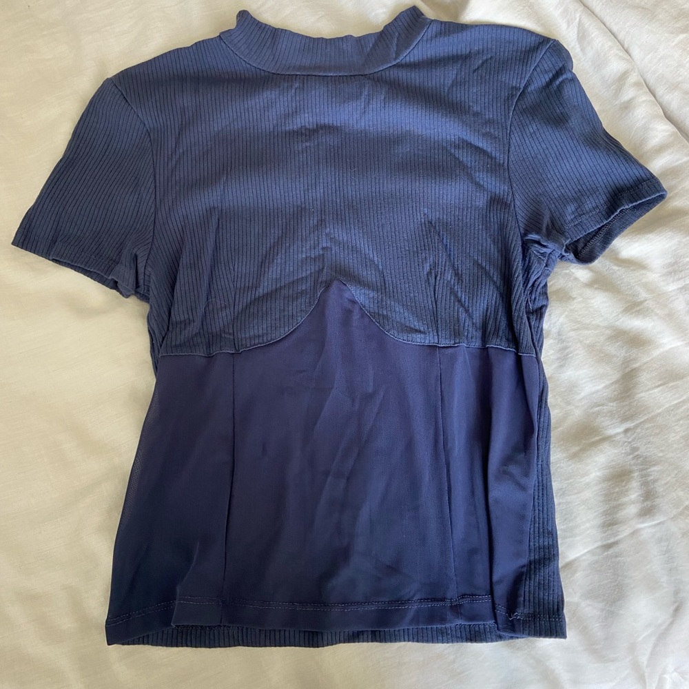 Topshop mock neck mockneck shirt sheer mesh cropped crop top uk 12